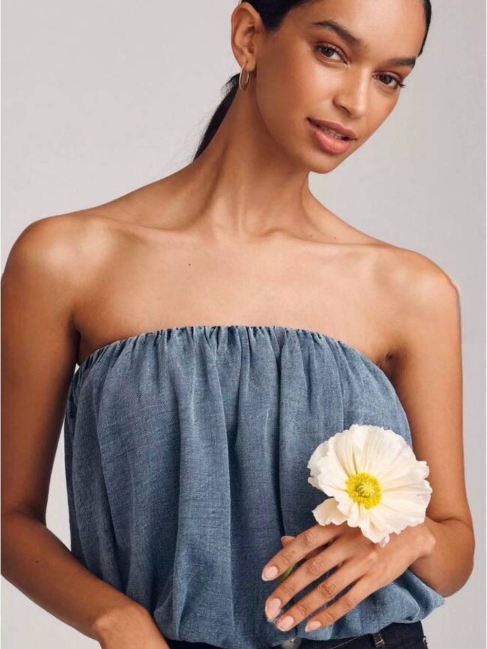 Pilcro Strapless Chambray Tube Top in Denim Blue